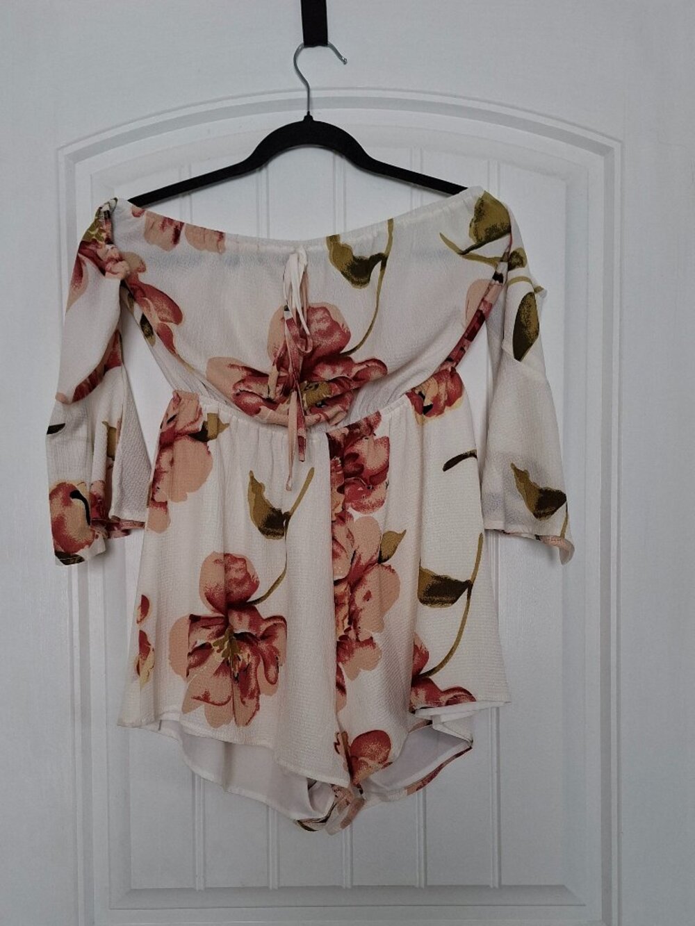 Off-the-Shoulder White Floral Romper